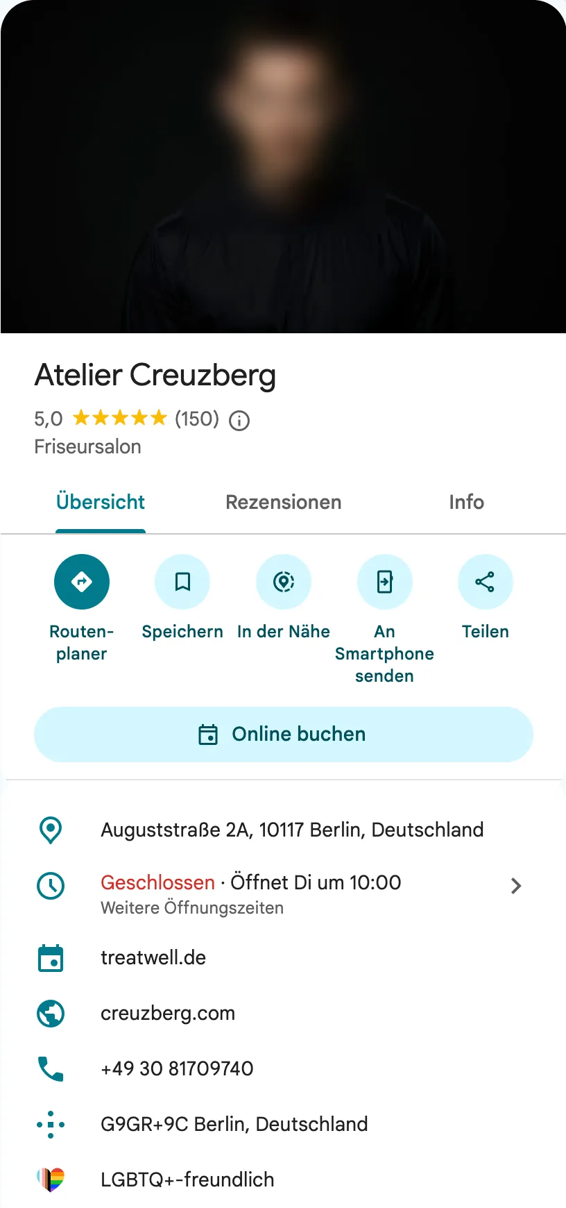 Profil von Atelier Creuzberg in Google Maps: Foto, Name, Bewertung, Kategorie, Adresse, Öffnungszeiten und Kontaktdaten.