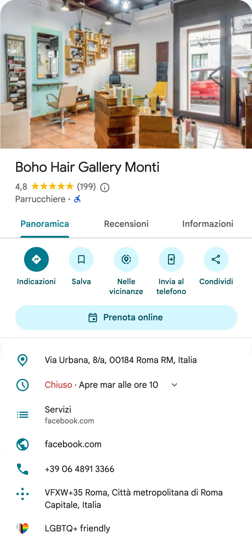 Scheda di Boho Hair Gallery Monti su Google Maps: foto, nome, valutazione, categoria, indirizzo, orari e contatti.